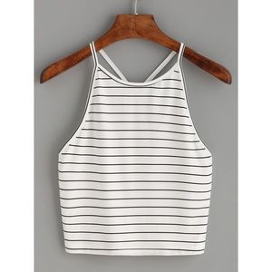 white striped Y back crop top